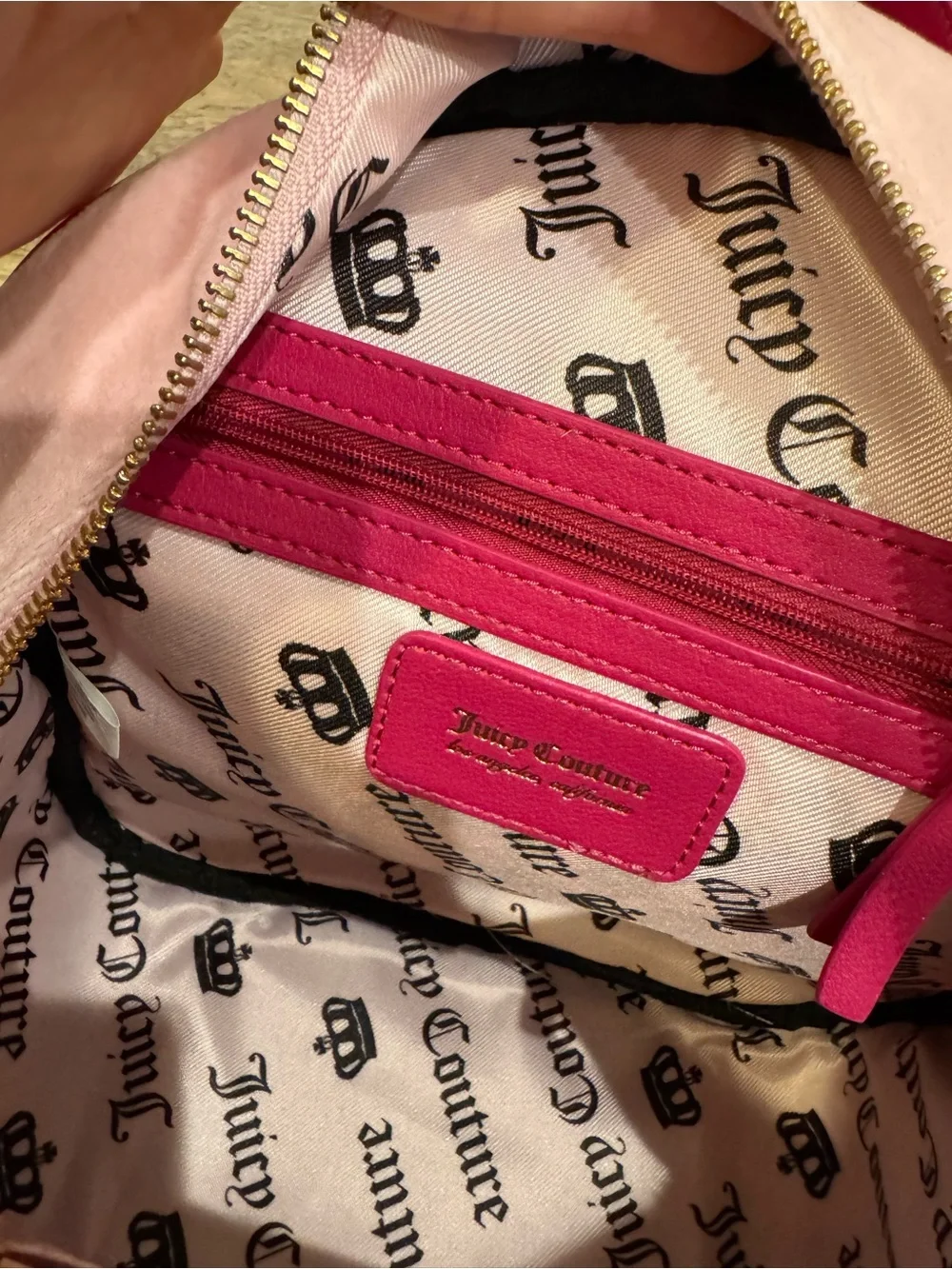 Juicy Couture Pink Velour Backpack Dog Crest Pom Pom Y2K Bag
